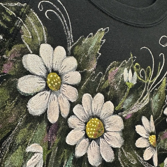 Vintage Jerzees Women's Long Sleeve Black Floral Crew Neck Sweatshirt Size L USA - Picture 4 of 8